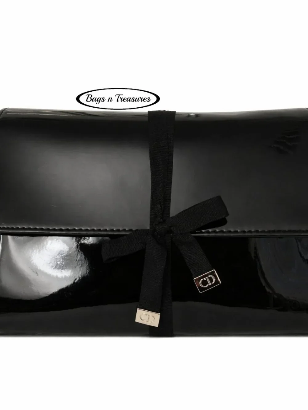 Dior Beauté Patent Leather Cosmetic Bag Black CD Charm Flap Pouch NWOT